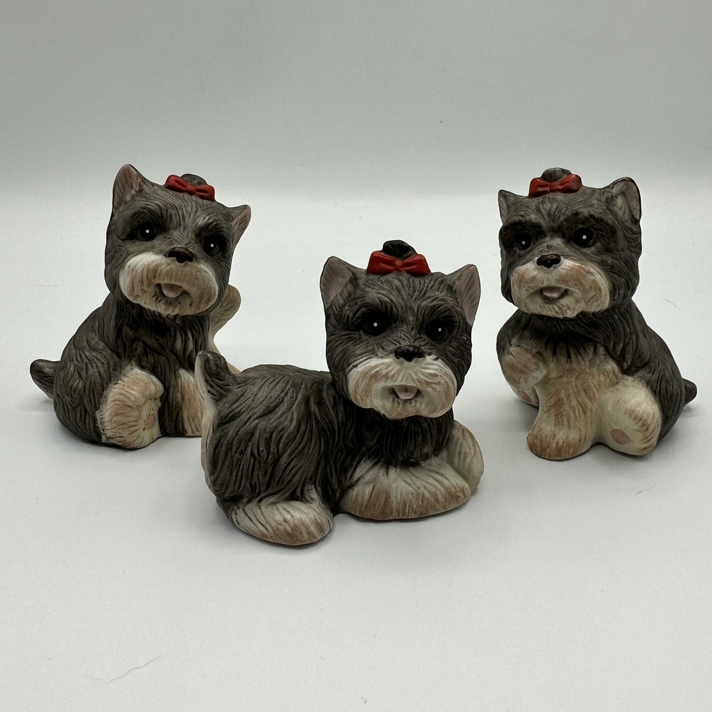 Homco Yorkie Yorkshire Terrier Puppy Dog Figurines Home Interiors 1475 Set of 3